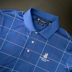 Oxford Golf Polo Shirt Mens Large Blue Windowpane Coolmax Ritz Carlton Kapalua